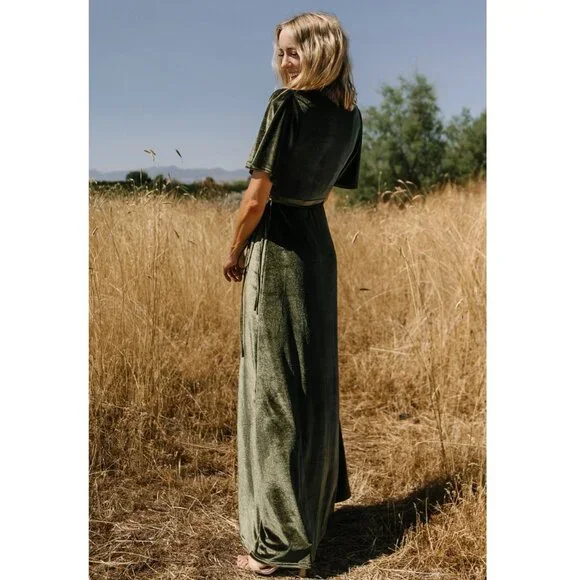 NWT Baltic Born | Katelyn Dark Olive Green Velvet Maxi Wrap Dress | Size XXL - Picture 5 of 15